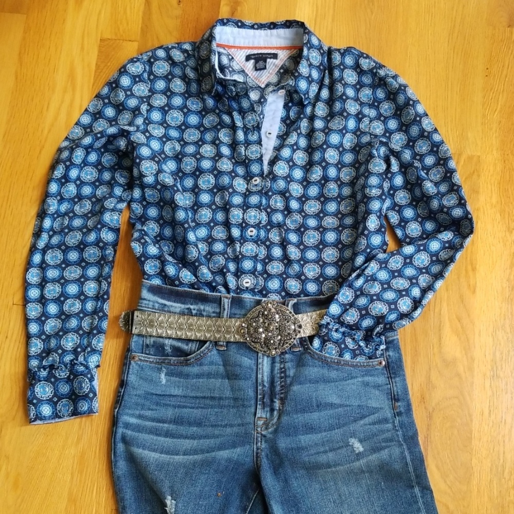 Preppy, Blue & White Tommy Hilfiger Button Down,  Size S